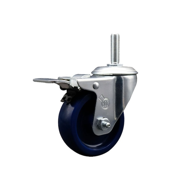 4 Inch Solid Polyurethane Wheel Swivel 34 Inch Threaded Stem Caster Total Lock Brake SCC